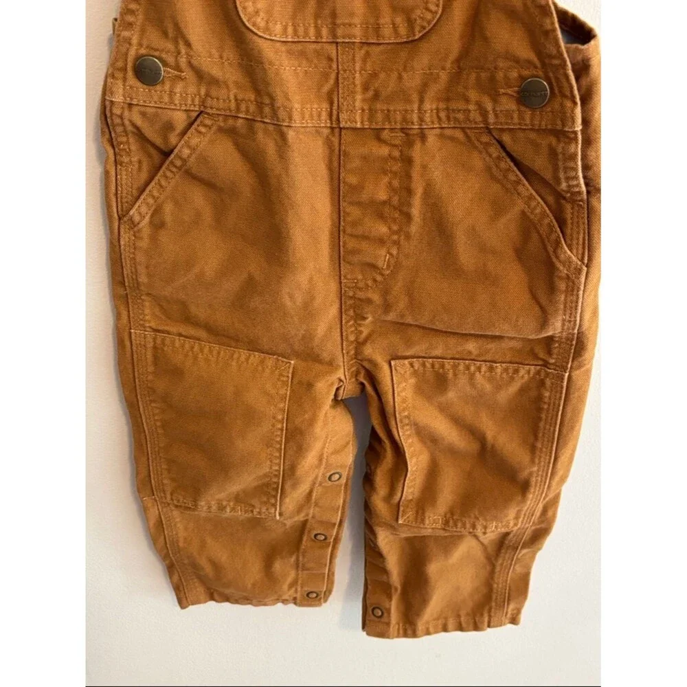 Carhartt Toddler Pants 18m Brown Overalls Canvas Logo Pockets Sleeveless Cotton